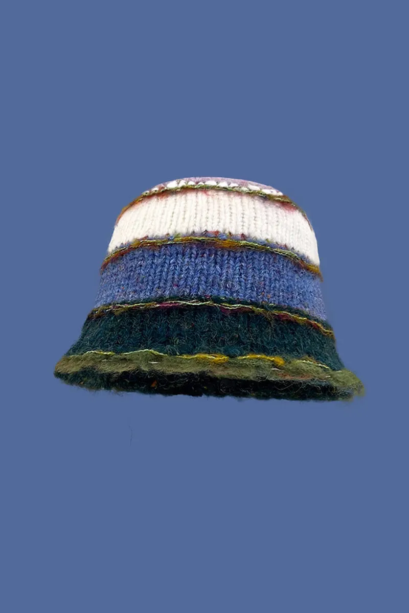 Retro Colorblock Striped Knit Bucket Hat