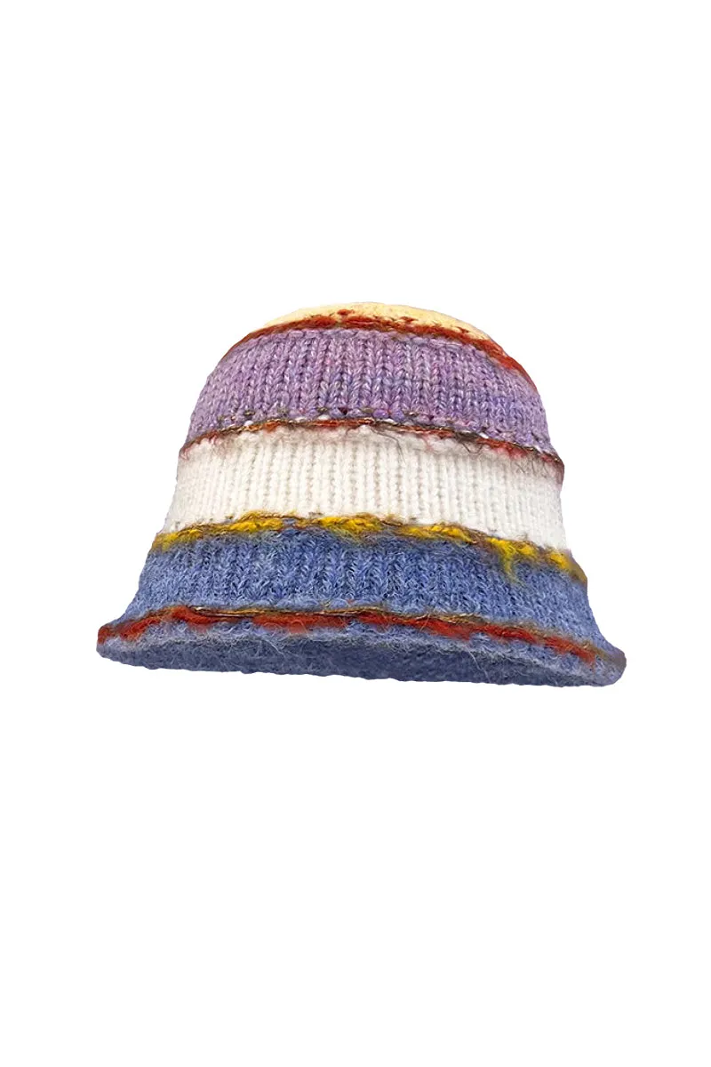 Retro Colorblock Striped Knit Bucket Hat