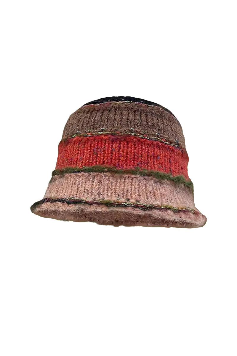 Retro Colorblock Striped Knit Bucket Hat