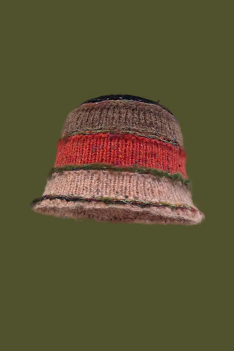 Retro Colorblock Striped Knit Bucket Hat