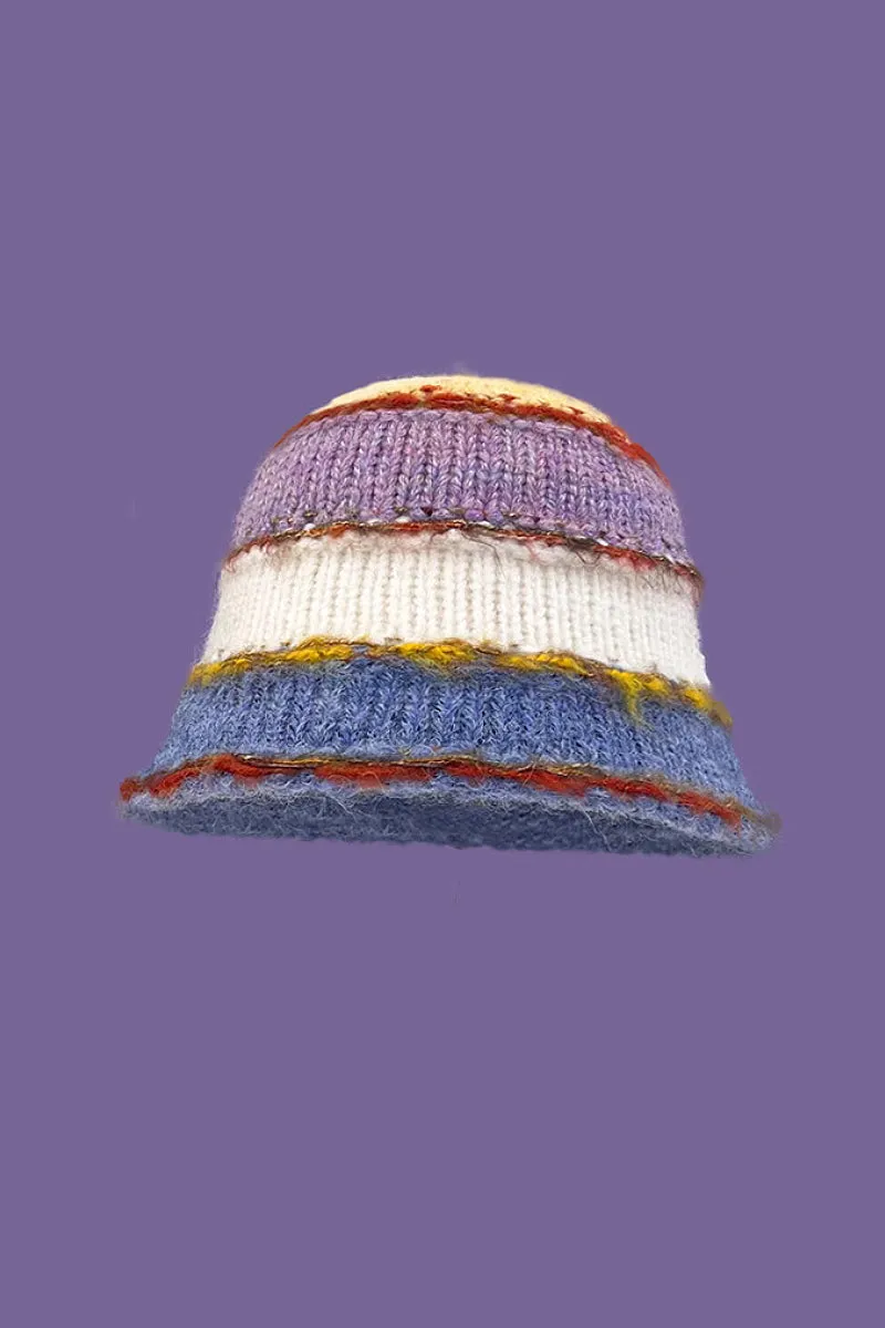 Retro Colorblock Striped Knit Bucket Hat