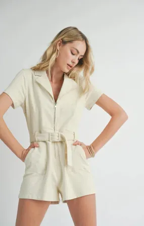 SADIE & SAGE-LIVE HAPPY ZIP ROMPER WITH BELT-IVORY
