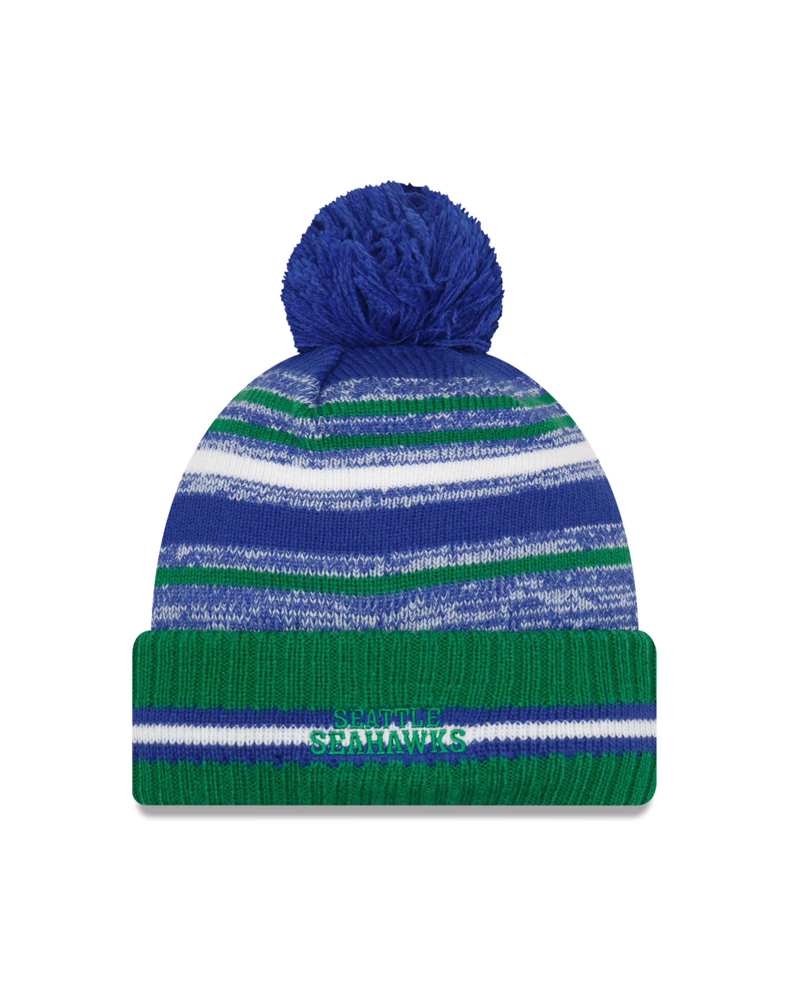 Seattle Seahawks Alt New Era 2021 NFL Sideline - Sport Official Pom Cuffed Knit Hat - Neon/Navy