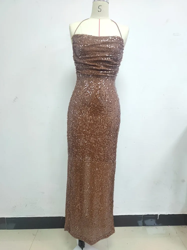 Sequin Strappy Open Back Maxi Dress