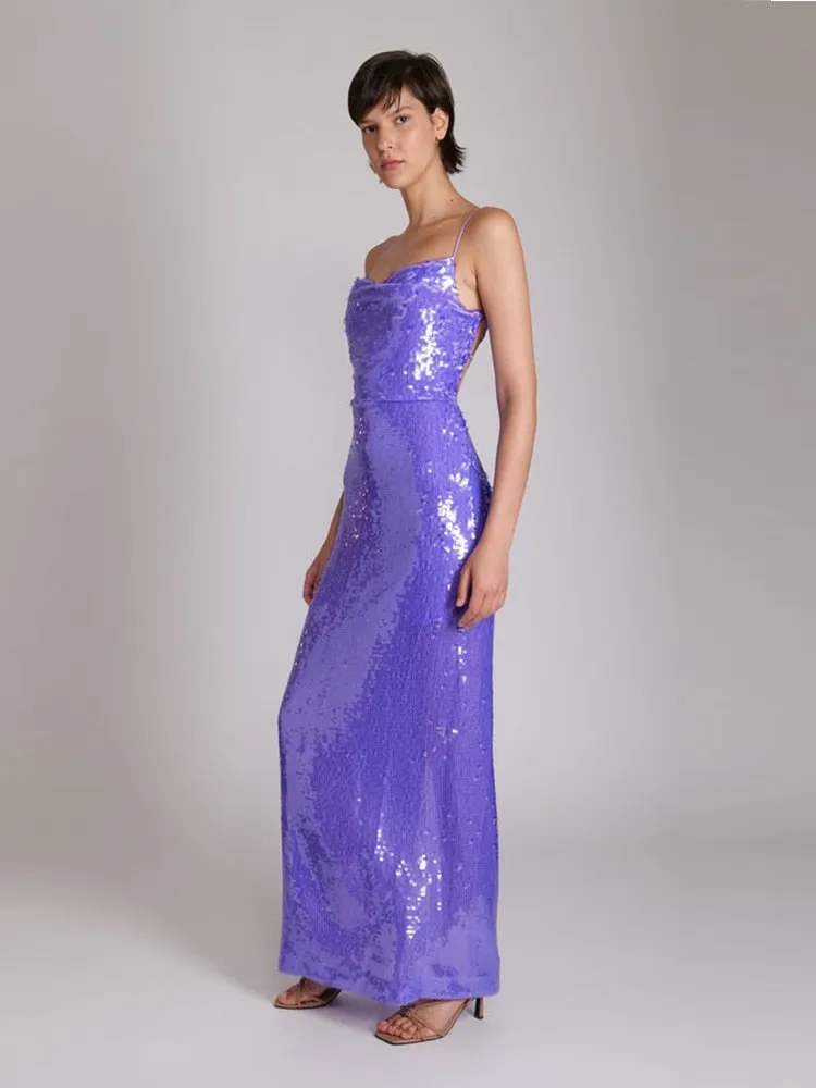 Sequin Strappy Open Back Maxi Dress