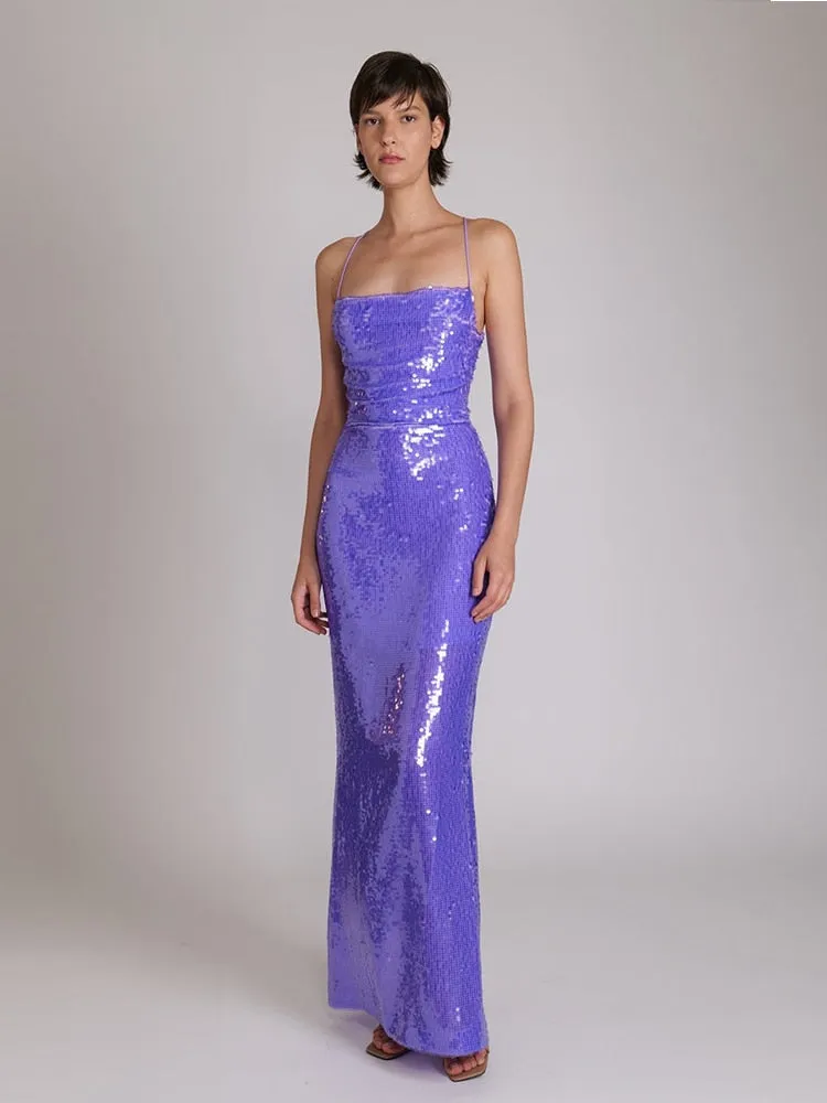 Sequin Strappy Open Back Maxi Dress