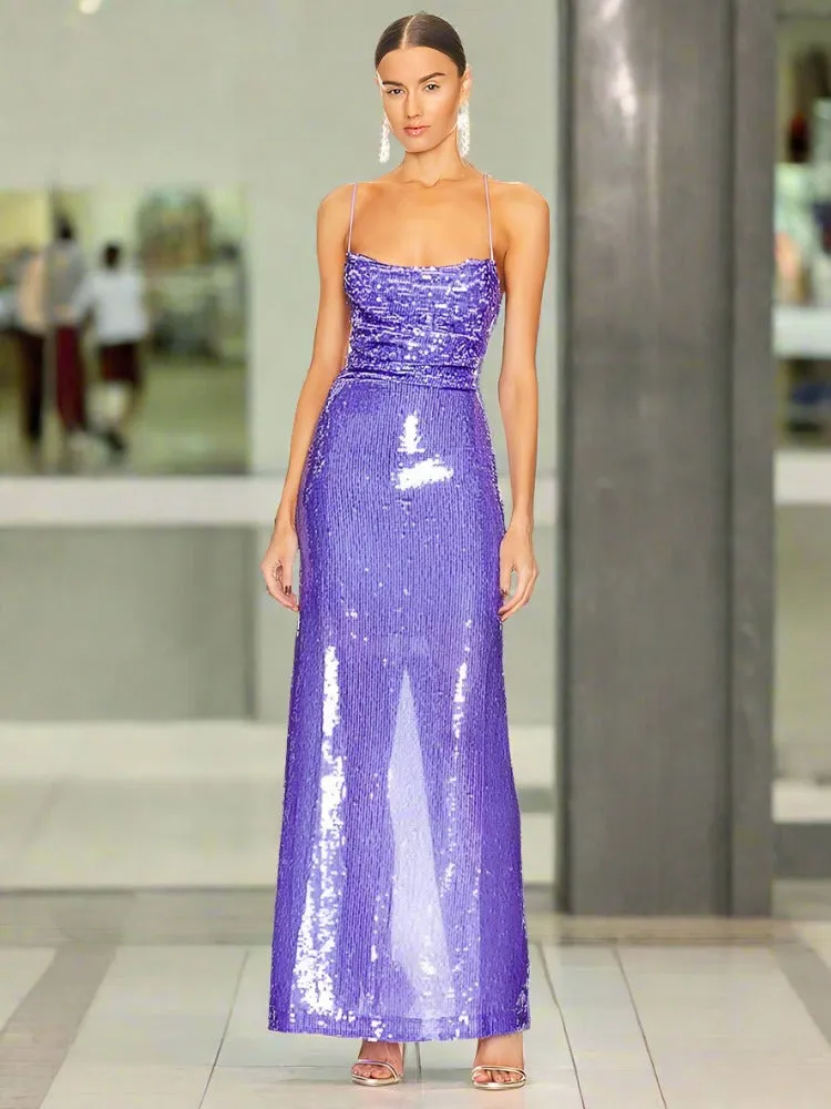 Sequin Strappy Open Back Maxi Dress