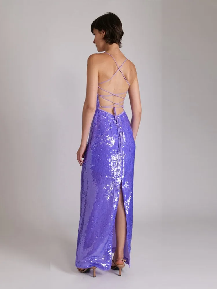 Sequin Strappy Open Back Maxi Dress