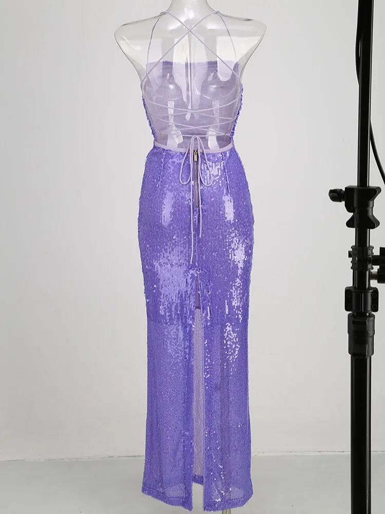 Sequin Strappy Open Back Maxi Dress