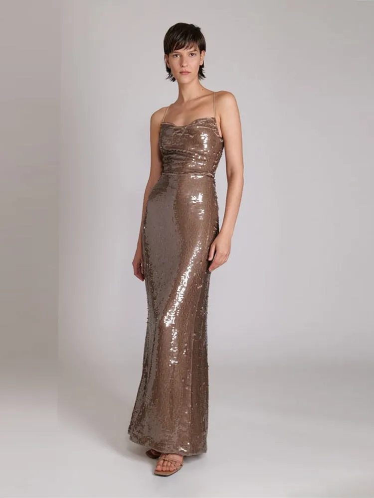 Sequin Strappy Open Back Maxi Dress