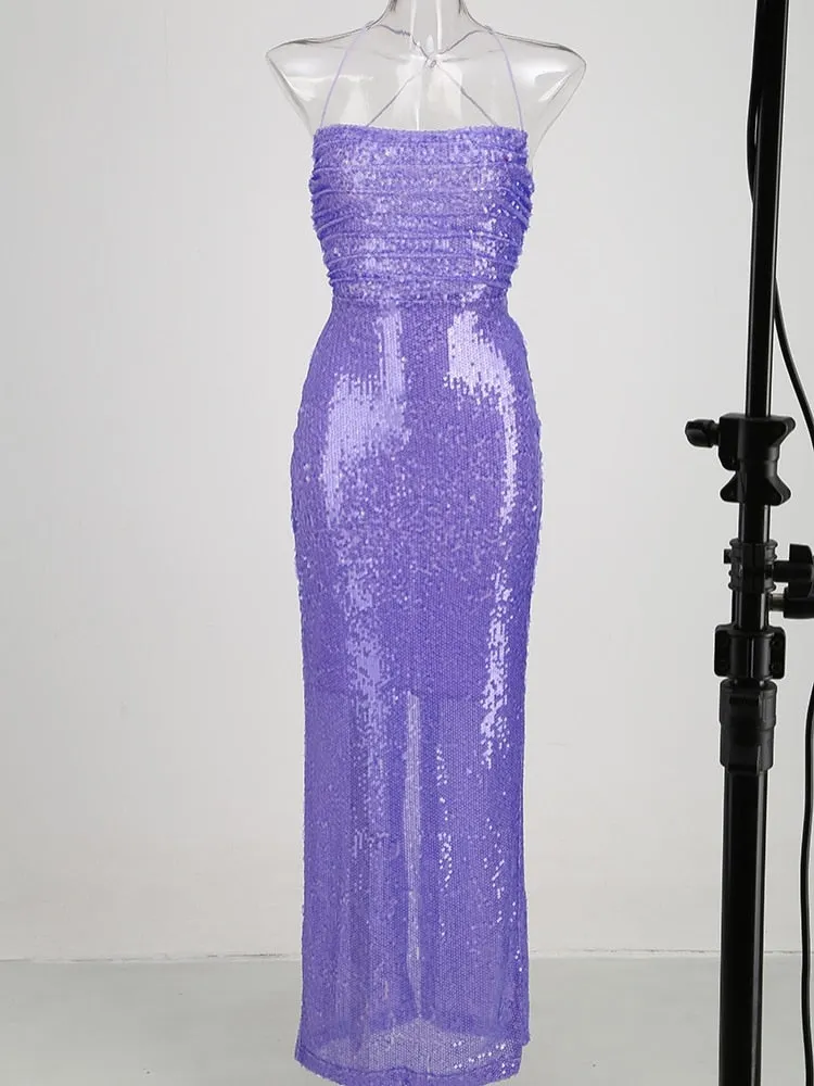 Sequin Strappy Open Back Maxi Dress