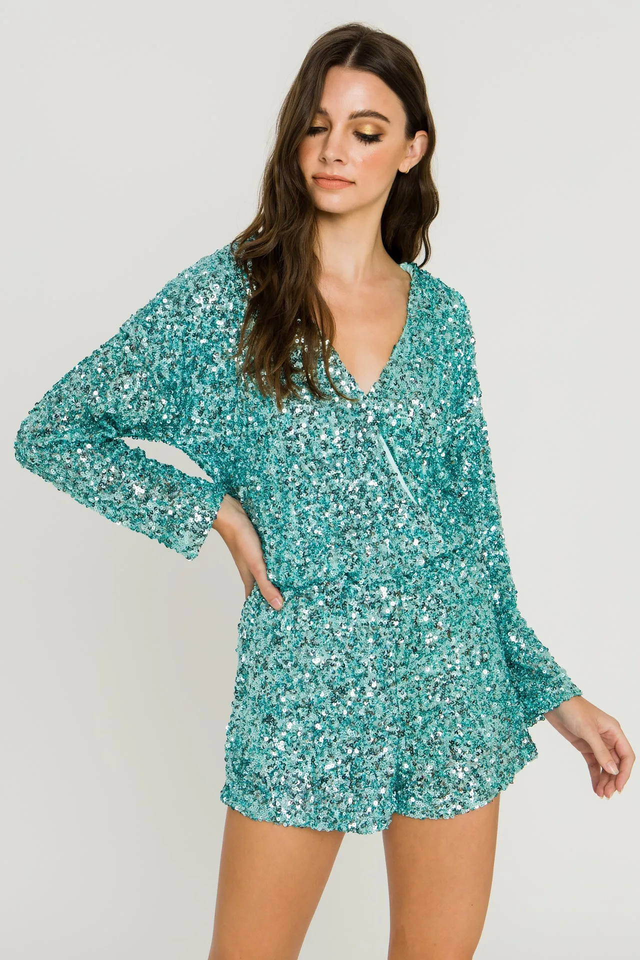 Sequin Wrap Romper