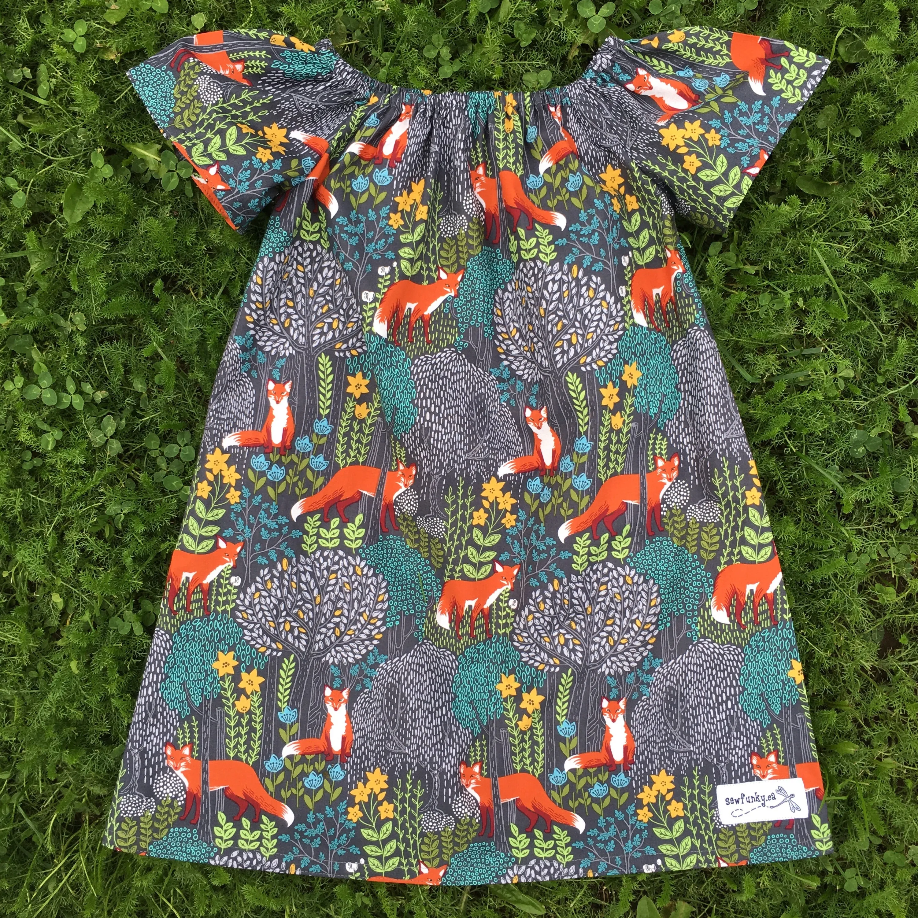 Sewfunky Pixie Dress - Into the Woods on Grey