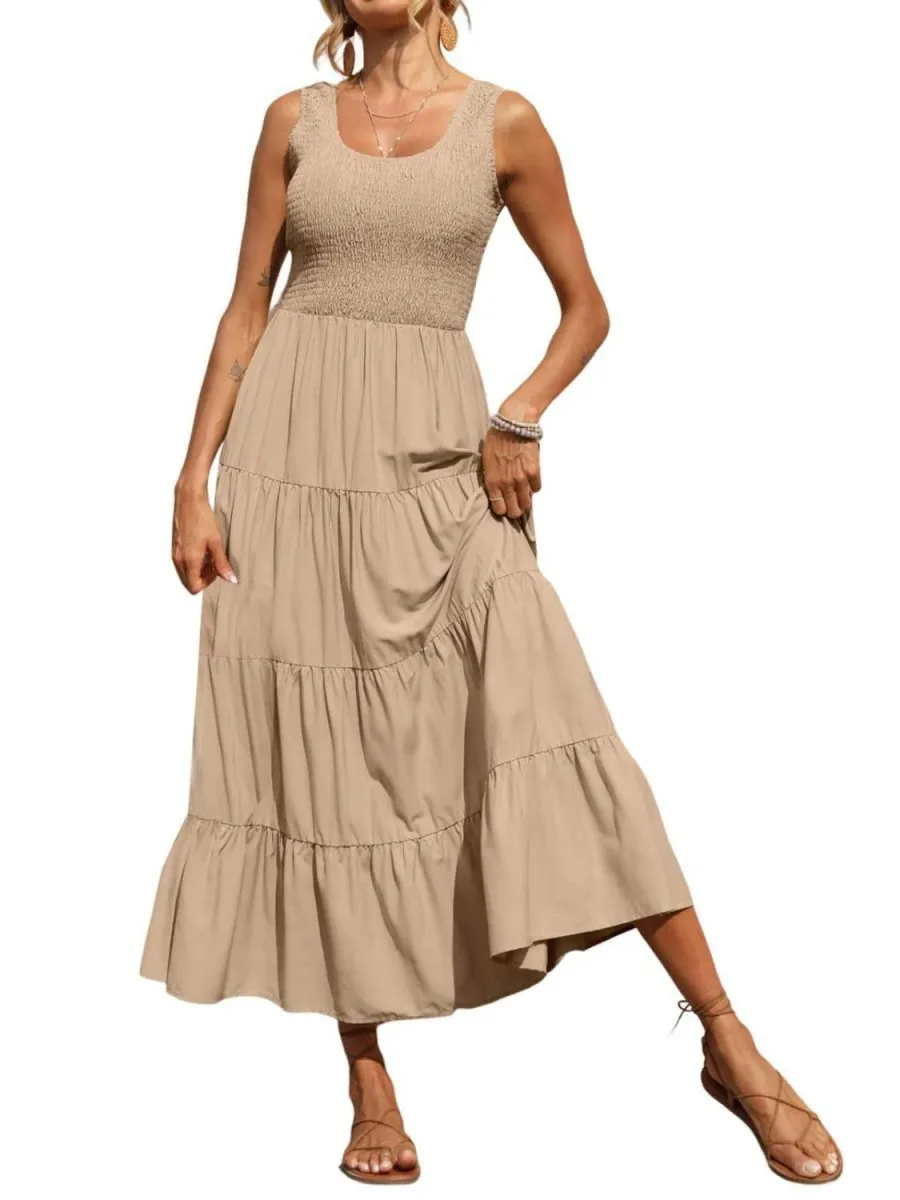 Sleeveless Maxi Dress - Tiered and Smocked