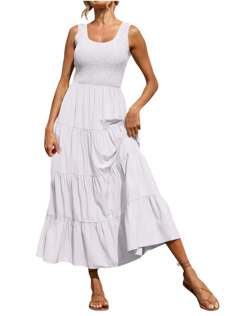 Sleeveless Maxi Dress - Tiered and Smocked