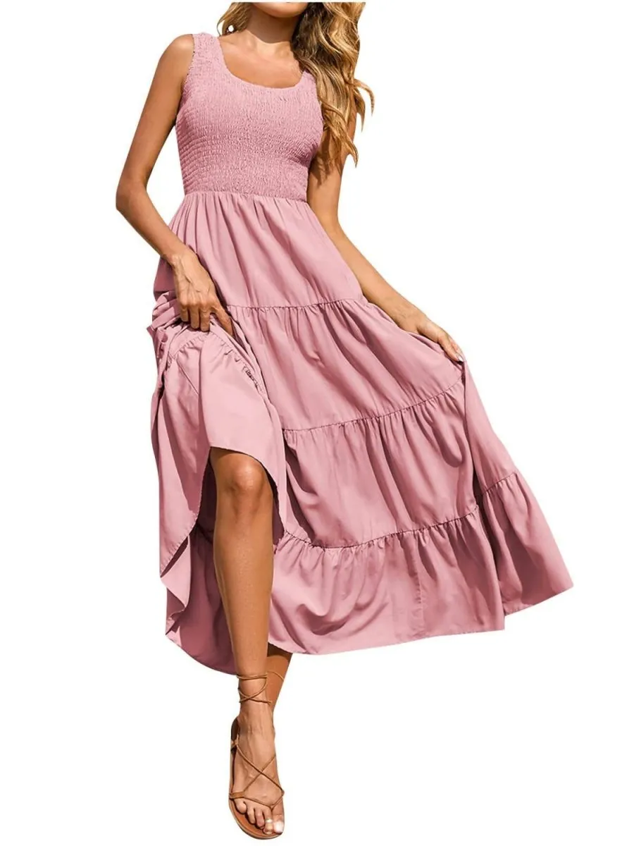 Sleeveless Maxi Dress - Tiered and Smocked