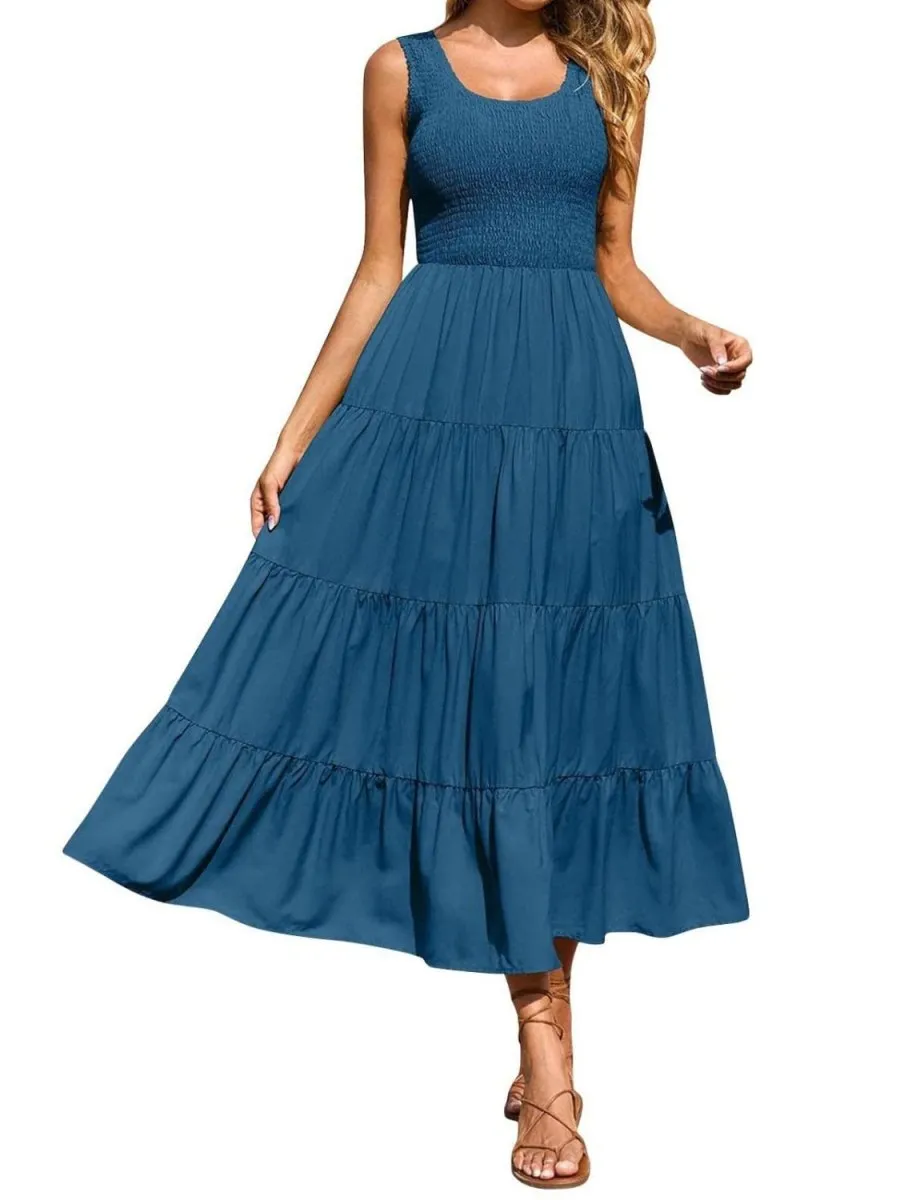Sleeveless Maxi Dress - Tiered and Smocked