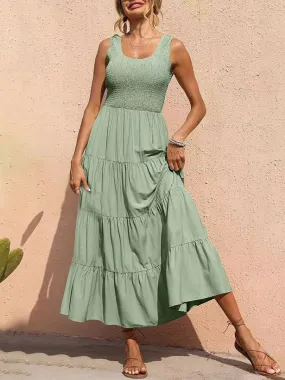 Sleeveless Maxi Dress - Tiered and Smocked