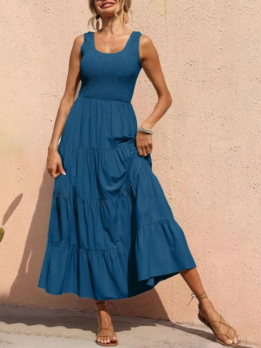 Sleeveless Maxi Dress - Tiered and Smocked