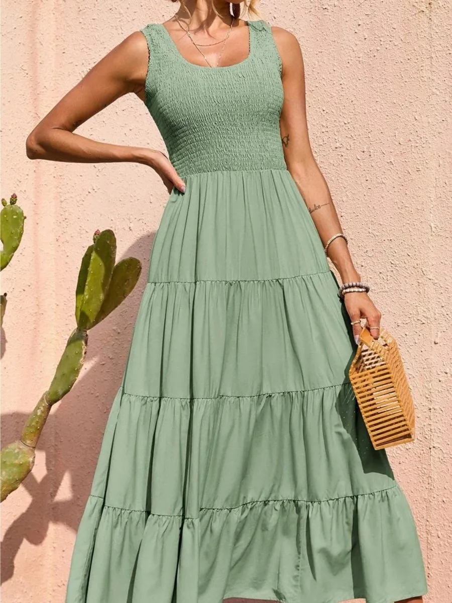 Sleeveless Maxi Dress - Tiered and Smocked