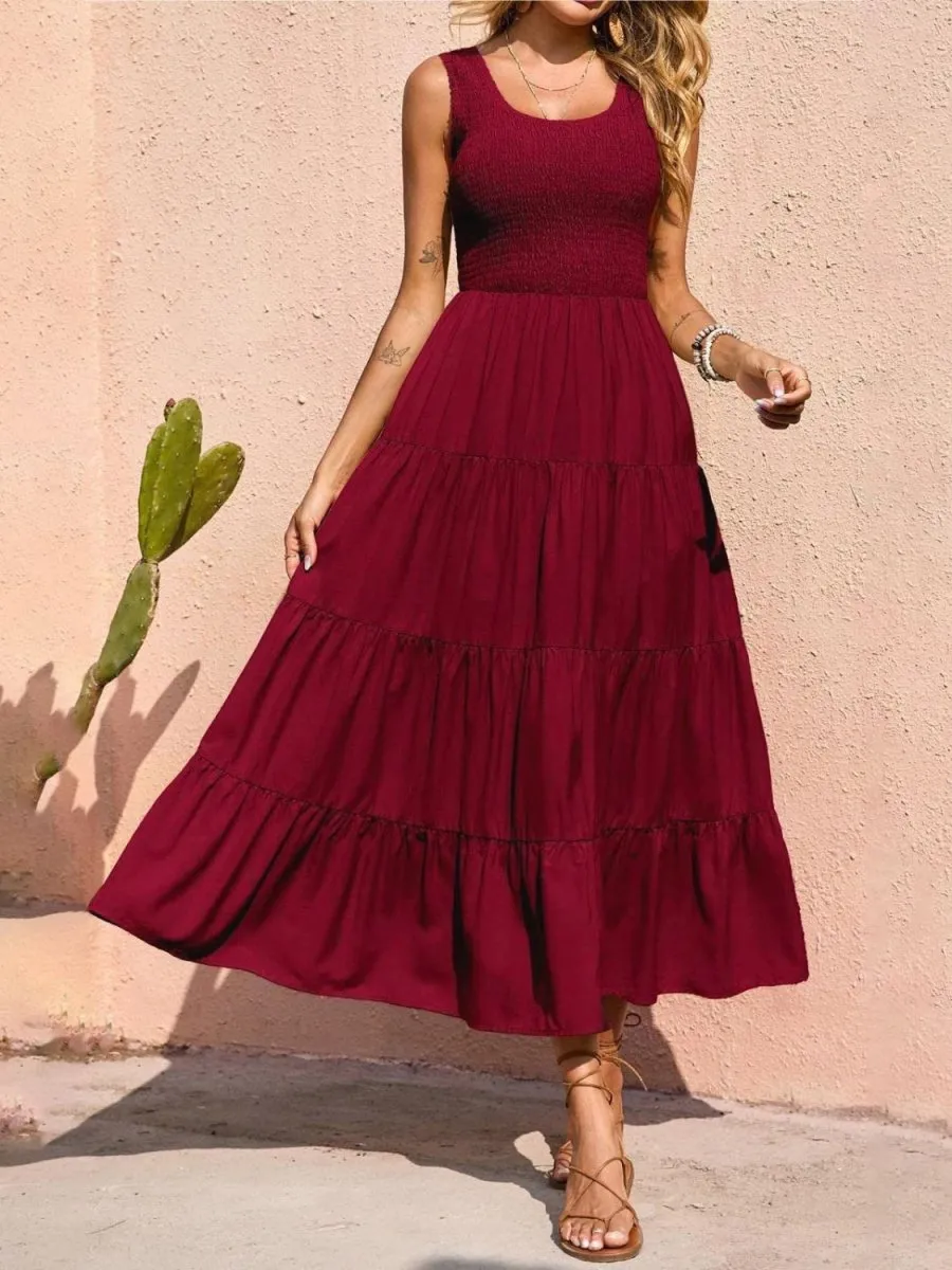 Sleeveless Maxi Dress - Tiered and Smocked