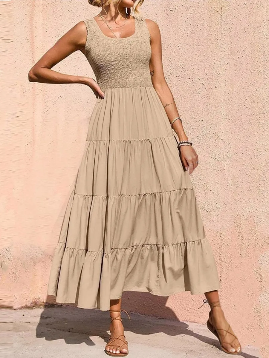 Sleeveless Maxi Dress - Tiered and Smocked