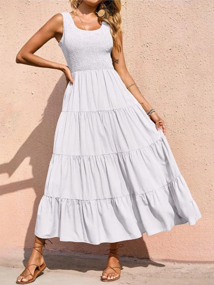 Sleeveless Maxi Dress - Tiered and Smocked