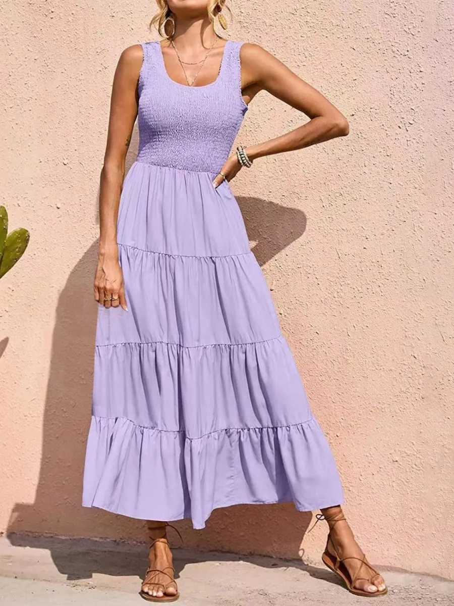 Sleeveless Maxi Dress - Tiered and Smocked