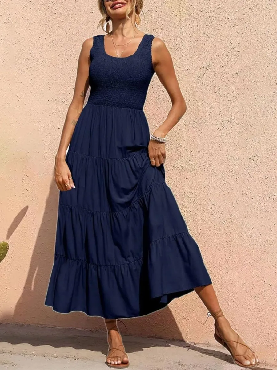 Sleeveless Maxi Dress - Tiered and Smocked