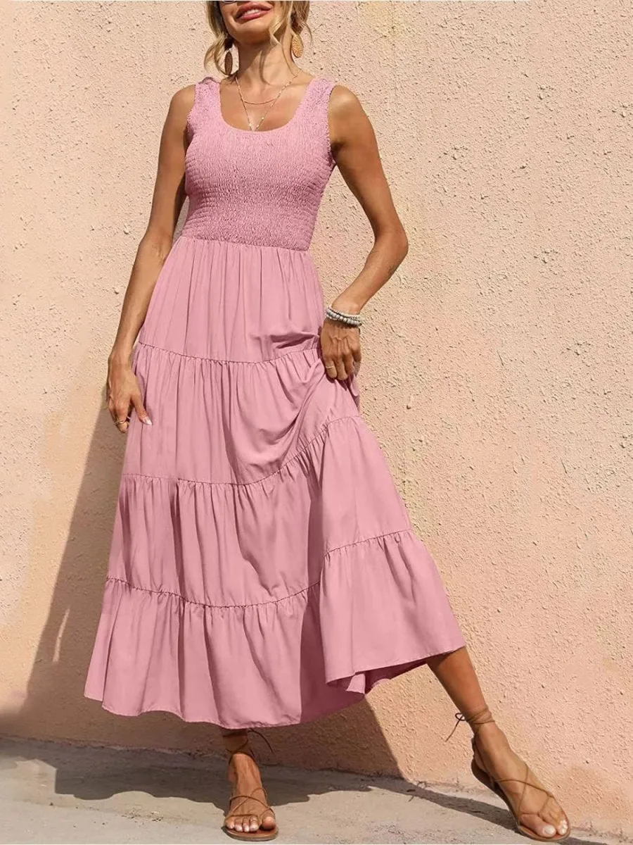 Sleeveless Maxi Dress - Tiered and Smocked