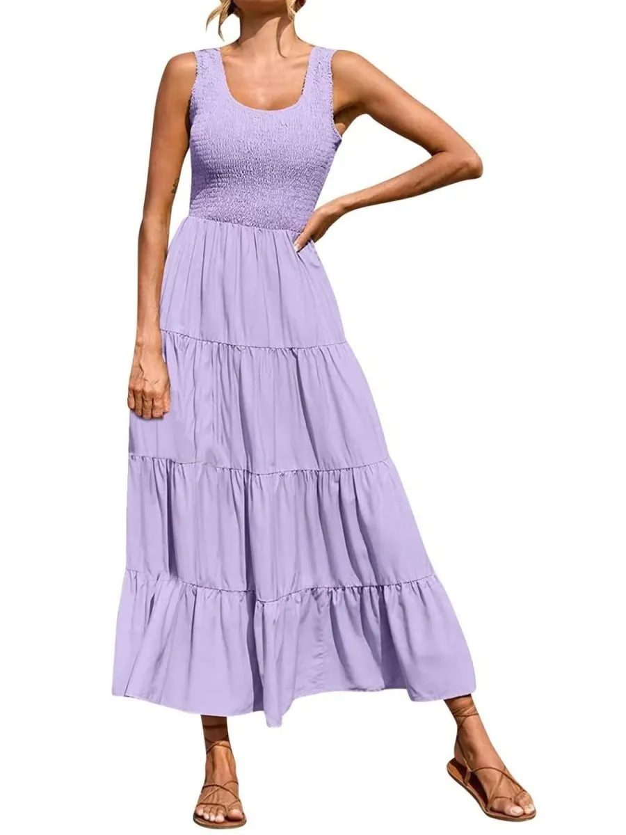 Sleeveless Maxi Dress - Tiered and Smocked