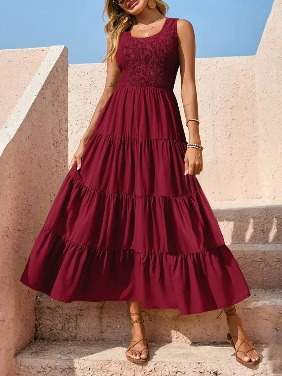 Sleeveless Maxi Dress - Tiered and Smocked