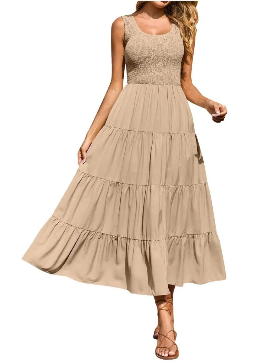Sleeveless Maxi Dress - Tiered and Smocked
