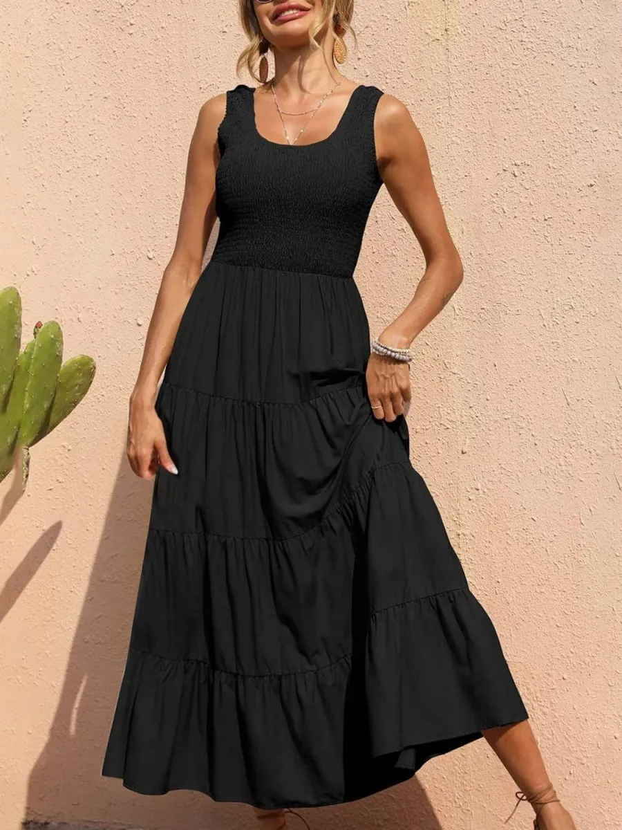 Sleeveless Maxi Dress - Tiered and Smocked