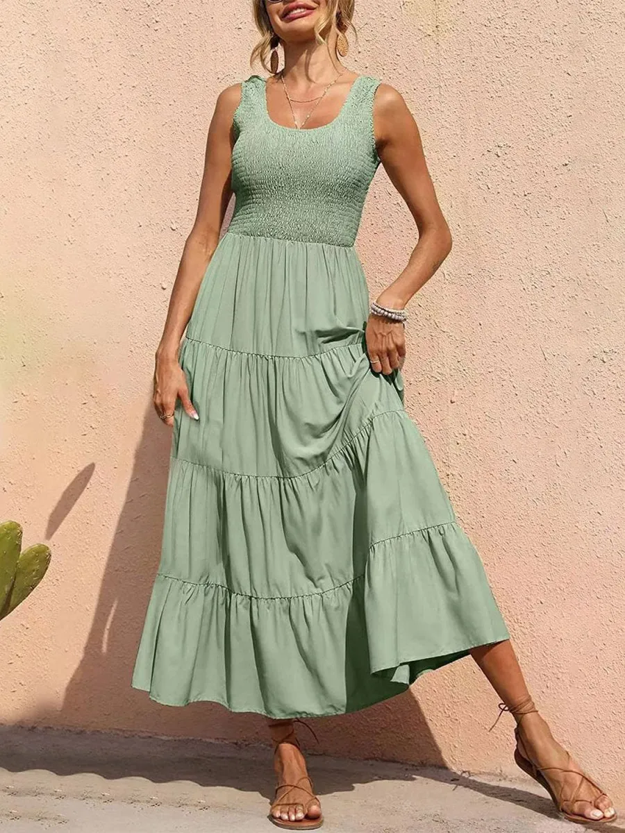 Sleeveless Maxi Dress - Tiered and Smocked
