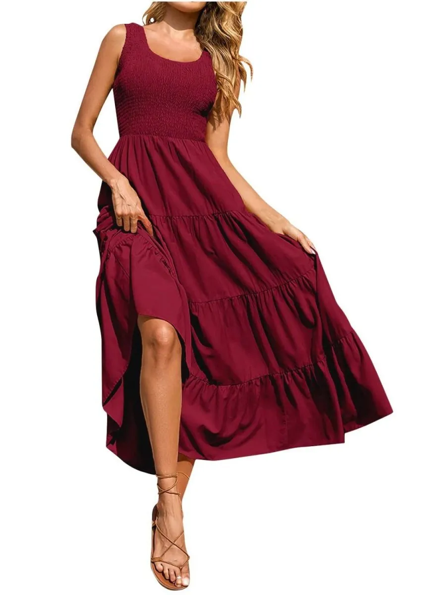 Sleeveless Maxi Dress - Tiered and Smocked