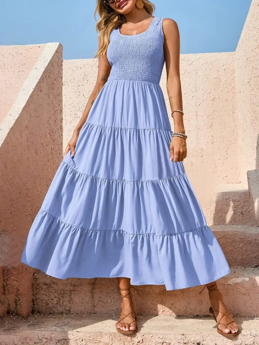 Sleeveless Maxi Dress - Tiered and Smocked