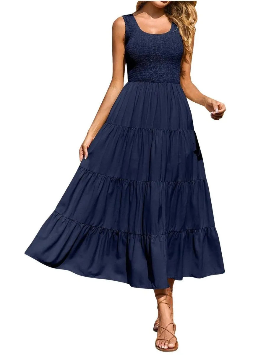 Sleeveless Maxi Dress - Tiered and Smocked