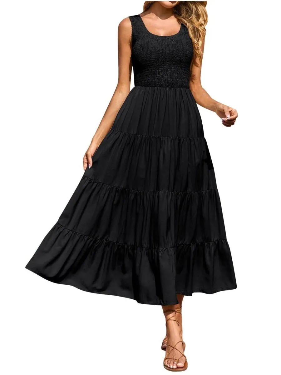 Sleeveless Maxi Dress - Tiered and Smocked