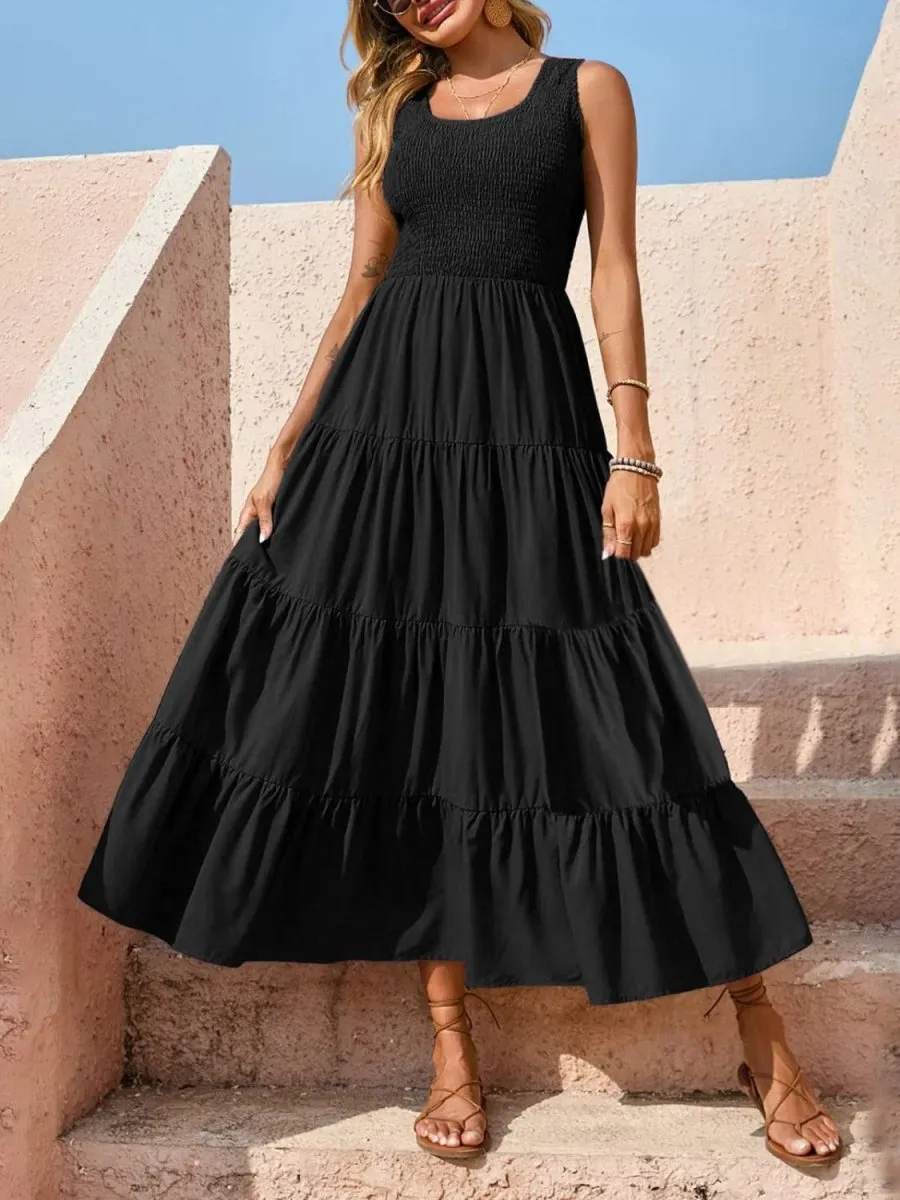 Sleeveless Maxi Dress - Tiered and Smocked