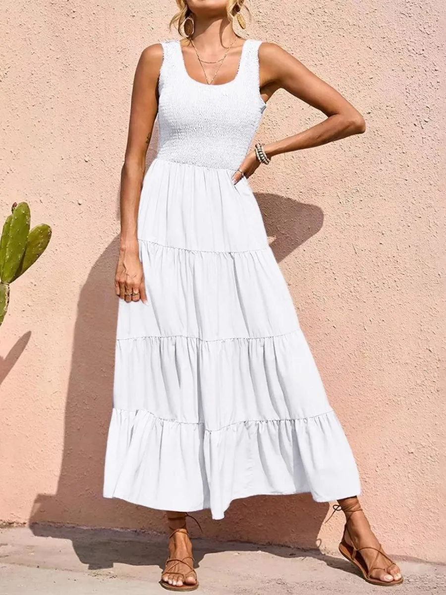 Sleeveless Maxi Dress - Tiered and Smocked
