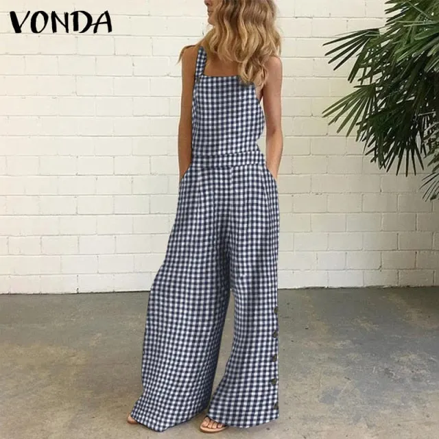 Sleeveless Vintage Checked Plaid Suspenders Playsuits