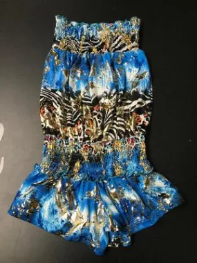 SMOCKED ROMPER BLUE RAINBOW CHEETAH