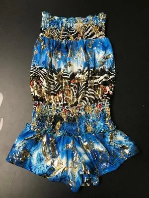 SMOCKED ROMPER BLUE RAINBOW CHEETAH