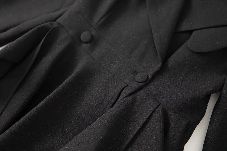 Solid Color Rhinestone Studded Belt And Collar Pleated Trench Coat