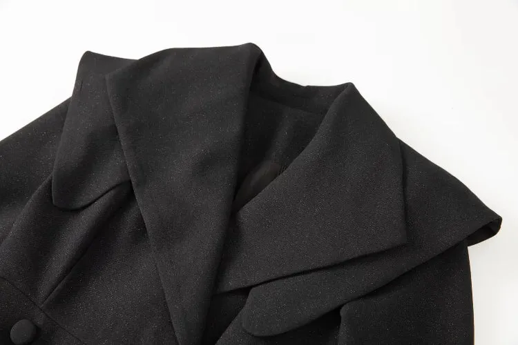 Solid Color Rhinestone Studded Belt And Collar Pleated Trench Coat