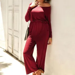 Solid Color Shoulder Movement Maternity Jumpsuit