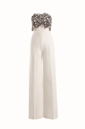 STRAPLESS JUMPSUIT WITH MACRAME DETAIL