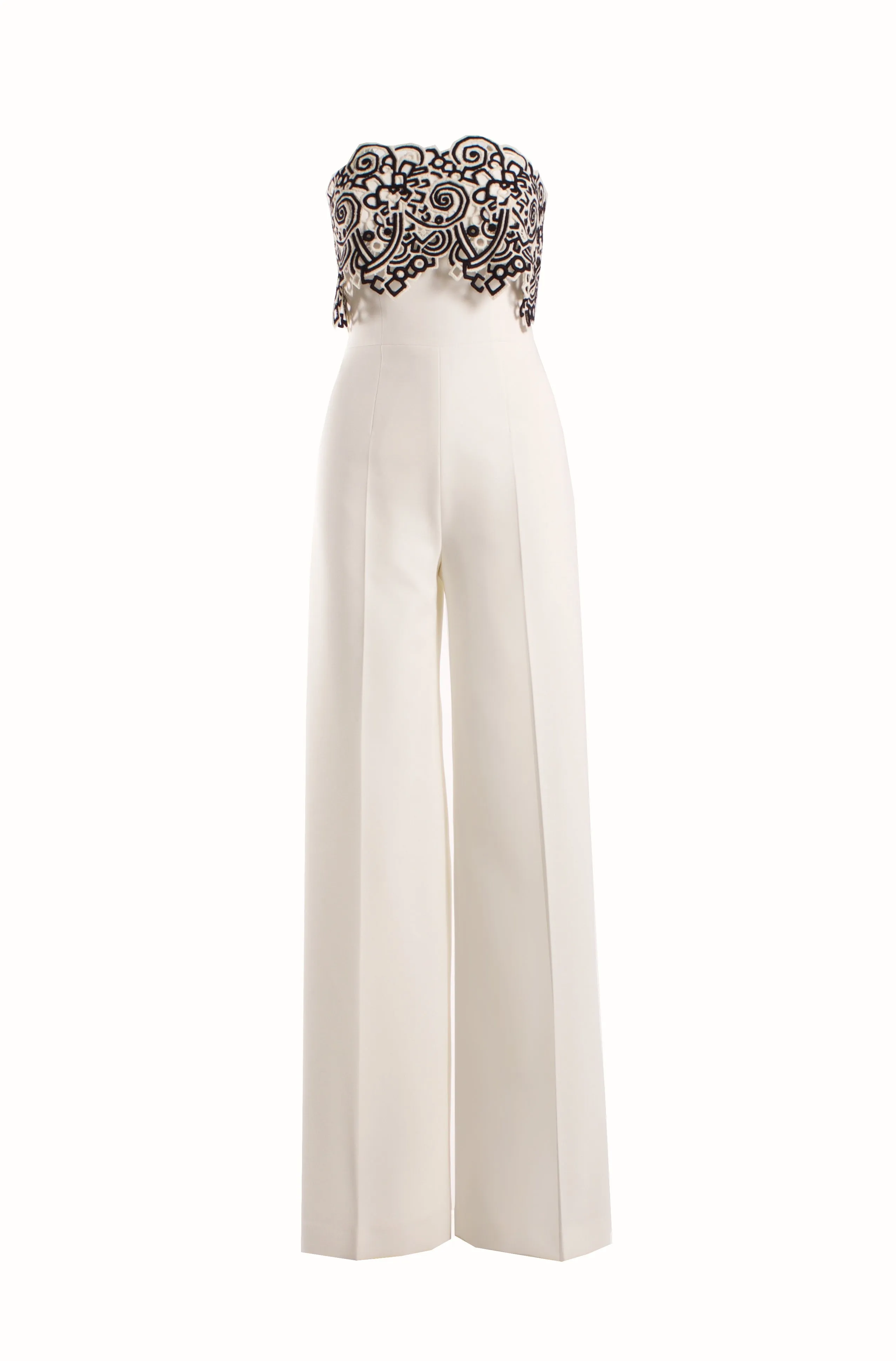 STRAPLESS JUMPSUIT WITH MACRAME DETAIL