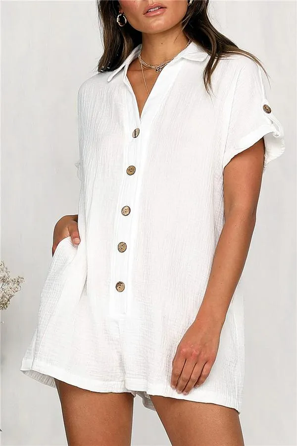 Streetwear Short Sleeve Shirt Romper - Red
